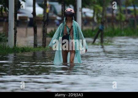 Typhoon Nangka, the 16th of the year, causes rainstorm in Qionghai city, south China's Hainan province, 14 October 2020. Stock Photo