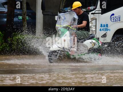 Typhoon Nangka, the 16th of the year, causes rainstorm in Qionghai city, south China's Hainan province, 14 October 2020. Stock Photo