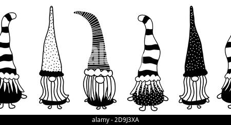 Christmas gnomes seamless vector border. Hand drawn illustration of ...