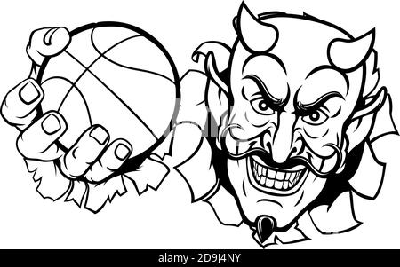 Devil Satan Basketball Sports Mascot Cartoon Stock Vector