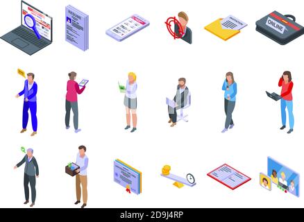 Online job search icons set. Isometric set of online job search vector icons for web design isolated on white background Stock Vector