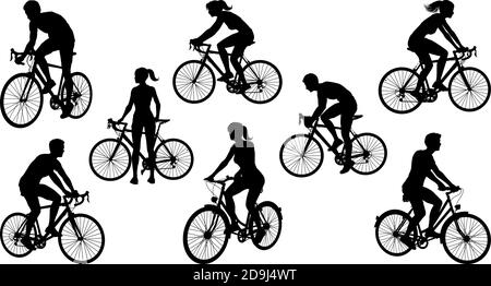 Bicycle Riding Bike Cyclists Silhouettes Set Stock Vector