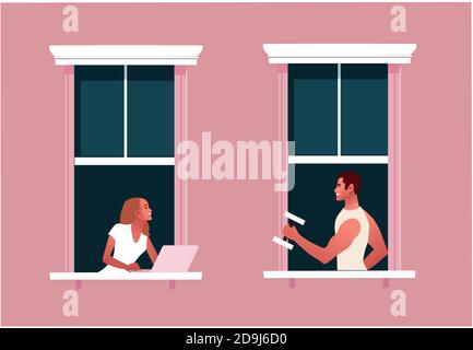 Window frames with neighbors doing daily things Stock Vector