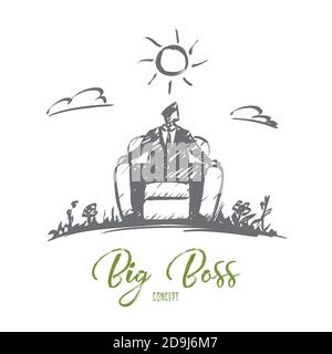Hand drawn businessman sitting on chair outdoors Stock Vector