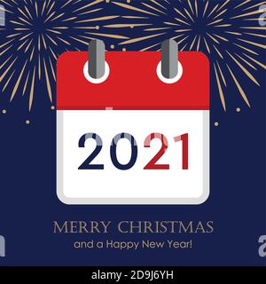 red calendar 2021 new year firework background vector illustration EPS10 Stock Vector