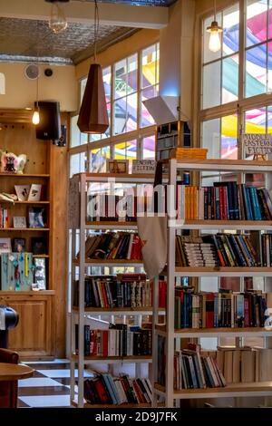 Bookshelves in a bookstore in Beirut, Lebanon Stock Photo