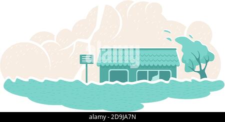 Flood natural disaster 2D vector web banner, poster Stock Vector