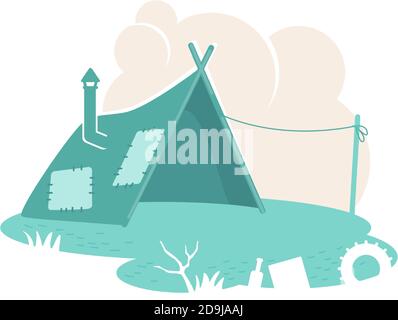Refugee camp tent 2D vector web banner, poster Stock Vector