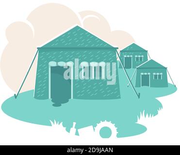 Military tents 2D vector web banner, poster Stock Vector