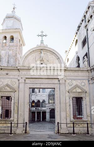 Archway door to Scuola Grande San Giovanni Evangelista in Venice, Italy Stock Photo