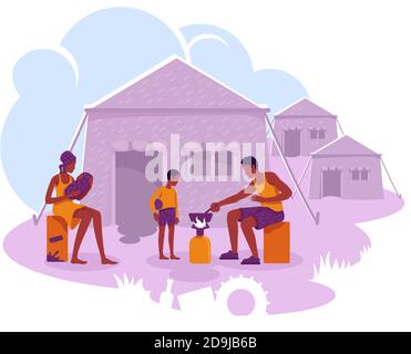 Refugee camp 2D vector web banner, poster Stock Vector