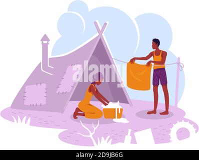 Refugee camp 2D vector web banner, poster Stock Vector