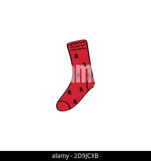 Winter sock with snowflakes isolated on white background. Vector cartoon illustration Stock Vector