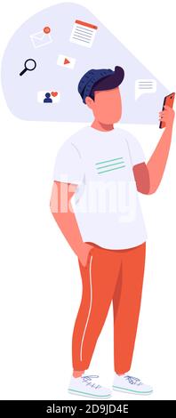 Guy with smartphone flat color vector faceless character Stock Vector