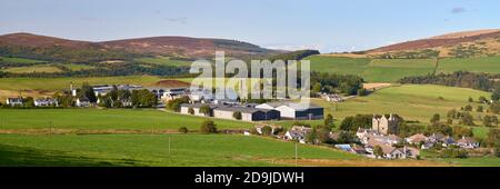 View over Glenlivet Distillery, Castleton and Blairfindy Castle, Moray, Scotland Stock Photo