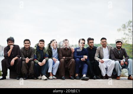 Group of pakistani man wearing traditional clothes salwar kameez or kurta. Stock Photo