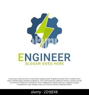 Technical logo icon design concept template. Gear with power symbol vector logo design template isolated on white background. Design template Stock Vector