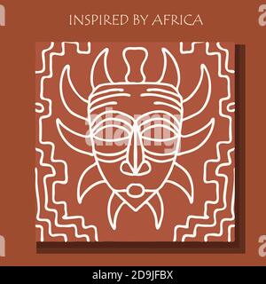 MASK AFRICA. African background, POSTER with tribal traditional pattern. DRAWED BY HAND. vector illustration Stock Vector