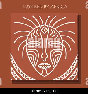 MASK AFRICA. African background, POSTER with tribal traditional pattern. DRAWED BY HAND. vector illustration Stock Vector