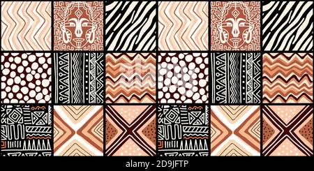 ETHNIC TREND PATTERN. PAINTWORK IN AFRICAN STYLE. PATTERN SEAMLESS AFRICAN. TRADITIONAL PATTERN. PRIMITIVE MINIMAL HAND DRAWINGS. Vector illustration Stock Vector