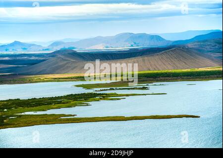 Dramatic volcanic crater Hverfjall near the lake Myvatn, Iceland Stock Photo