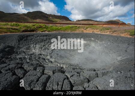 Mudpots in the geothermal area area Seltun near Krysuvik, Reykjanes peninsula - Iceland. Stock Photo