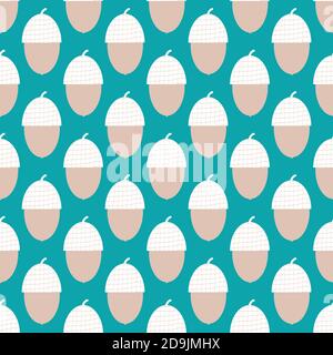 Stylized vector acorn seamless pattern background.Aqua blue blue pink white backdrop of orest nuts in modern graphic style. Geometric contemporary Stock Vector