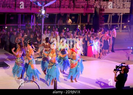 Dance performance onboard a cruise ship Stock Photo