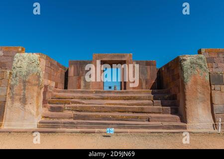 Kalasaya Temple, archeological site Tiwanaku or Tiahuanaco, UNESCO World Heritage, Altiplano, La Paz, Bolivia, Latin America Stock Photo