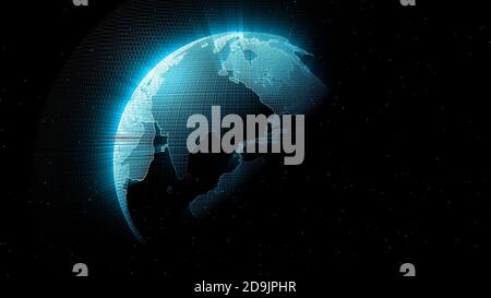Digital Globe, Creative concept of future technology and business scientific growth ,network, planet earth rotating with illuminating light rays Stock Photo