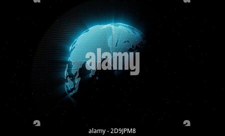 Digital 3D Globe, Creative concept of future technology and business scientific growth ,network, planet earth rotating with illuminating light rays Stock Photo