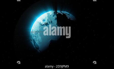 Digital Globe, Creative concept of future technology and business scientific growth ,network, planet earth rotating with illuminating light rays Stock Photo