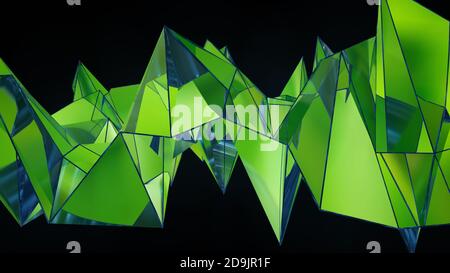 Abstract digital background with green geometric particles 3D rendering Stock Photo