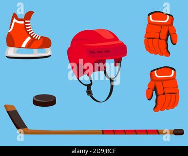 Set of hockey accessories. Sport equipment in cartoon style. Stock Vector