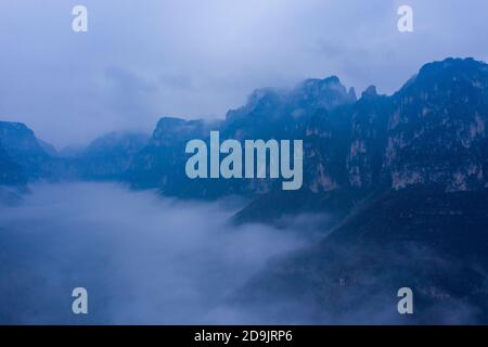 The beautiful autumn scenery of Taihang Mountain in the rain in Jincheng city, north China's Shanxi province, 28 October 2020. Stock Photo