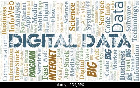 Digital Data vector word cloud, made with the text only. Stock Vector