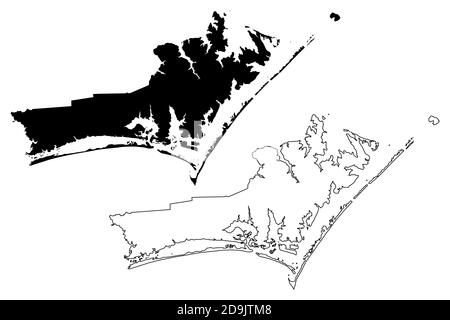 Carteret County, North Carolina State (U.S. county, United States of America, USA, U.S., US) map vector illustration, scribble sketch Carteret map Stock Vector