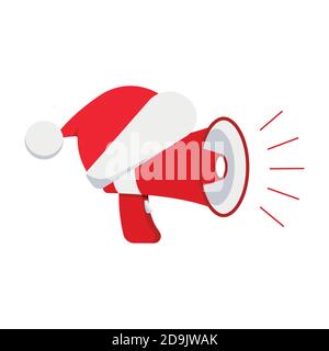Megaphone with red christmas hat icon isolated on white background. Stock Vector