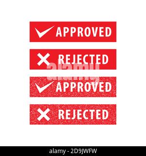 Set of Approved and Rejected Stamp vector illustration isolated on white background. Sign, label, red color Stock Vector