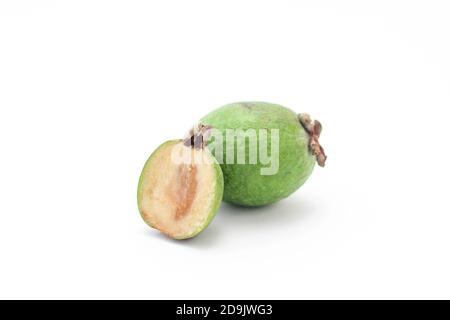 Feijoa fruit cut half on white background Stock Photo