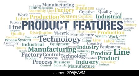 Product Features word cloud create with the text only. Stock Vector