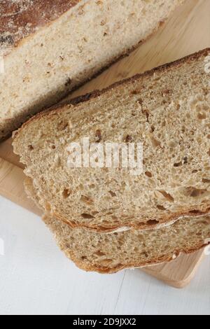 Freshly baked home made malted wholemeal bread Stock Photo