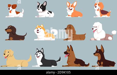 Vector set of different breeds dogs silhouettes isolated in black color ...