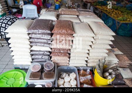 Organic Bario rice retailed at market stall in Miri, Sarawak Stock Photo