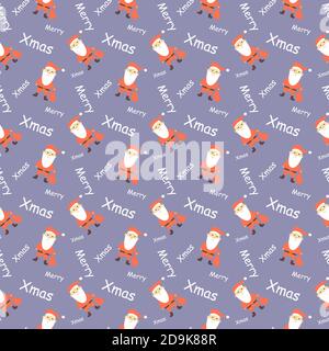 Seamless New Year and Christmas pattern with and text and Santa Claus on blue background Stock Vector