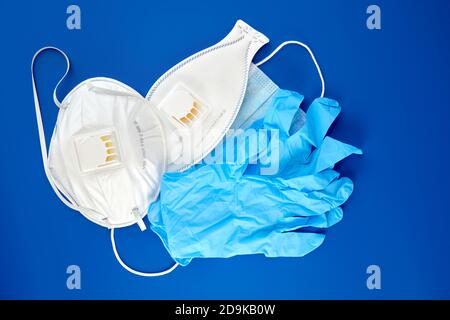 Highly effective respirator. Means of respiratory protection. Protective face mask means of protection against coronavirus infection, pneumonia, and Stock Photo