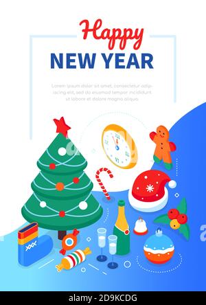 Happy New Year - modern colorful isometric web banner Stock Vector