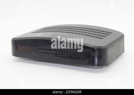 tv set top box isolated on white background with selective focus Stock Photo
