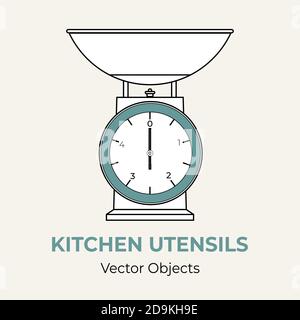 Kitchen scales vector illustration. Vector line illustration isolated Kitchen scale logo icon cafe menu banner flayer Stock Vector