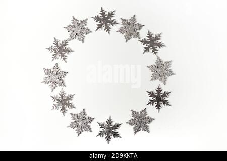 Christmas holiday background with silver and white snowflakes frame Stock  Photo - Alamy